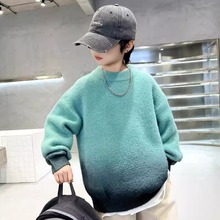男童仿水貂绒毛衣冬季2025新款儿童针织衫秋冬加厚男孩渐变上衣