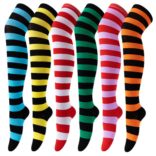 Cross-border European and American-style women's long striped solid-color polyester-cotton over-knee thigh-high socks for COSPLAY anime-themed women's socks