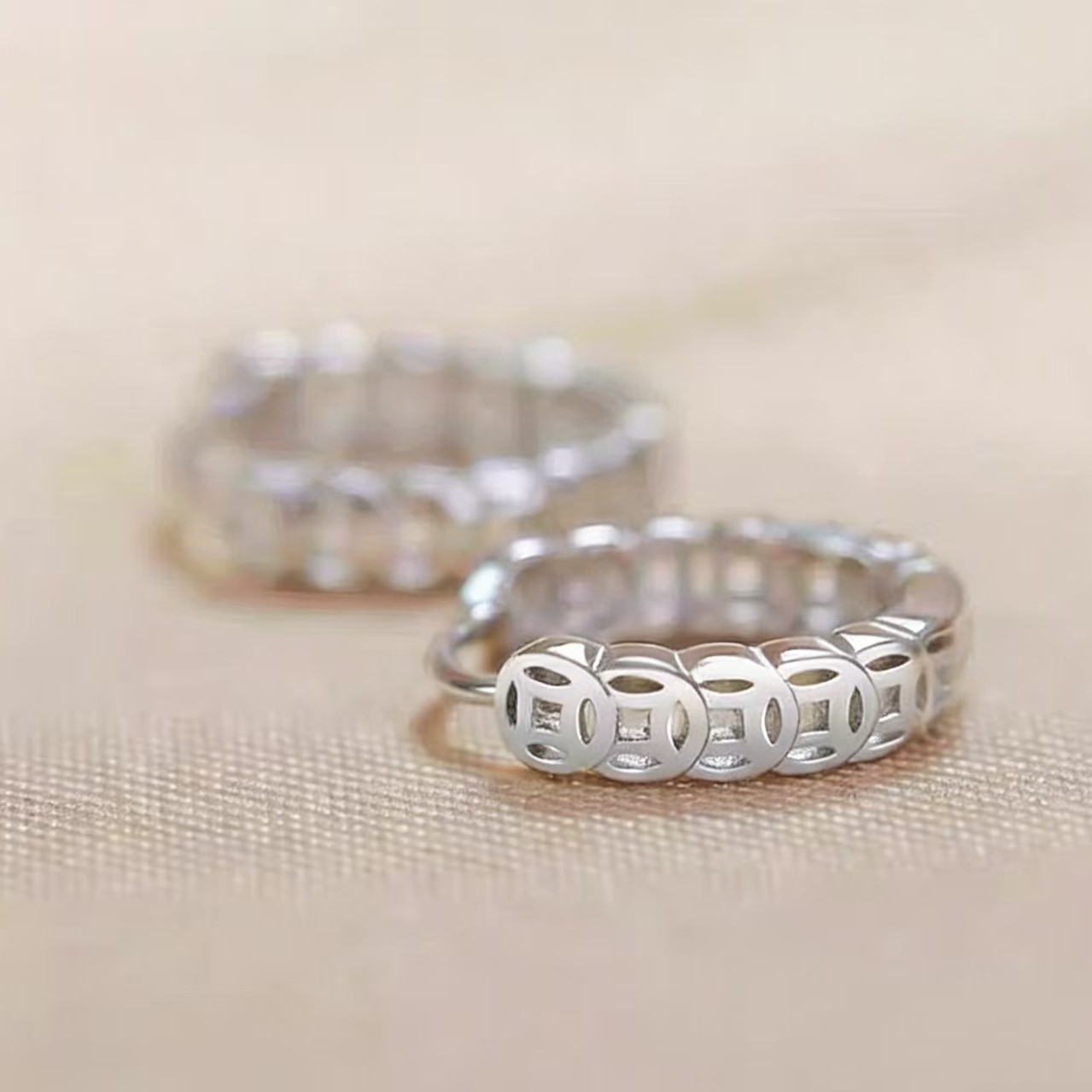 S999 Sterling Silver Lucky Coin Earrings Women