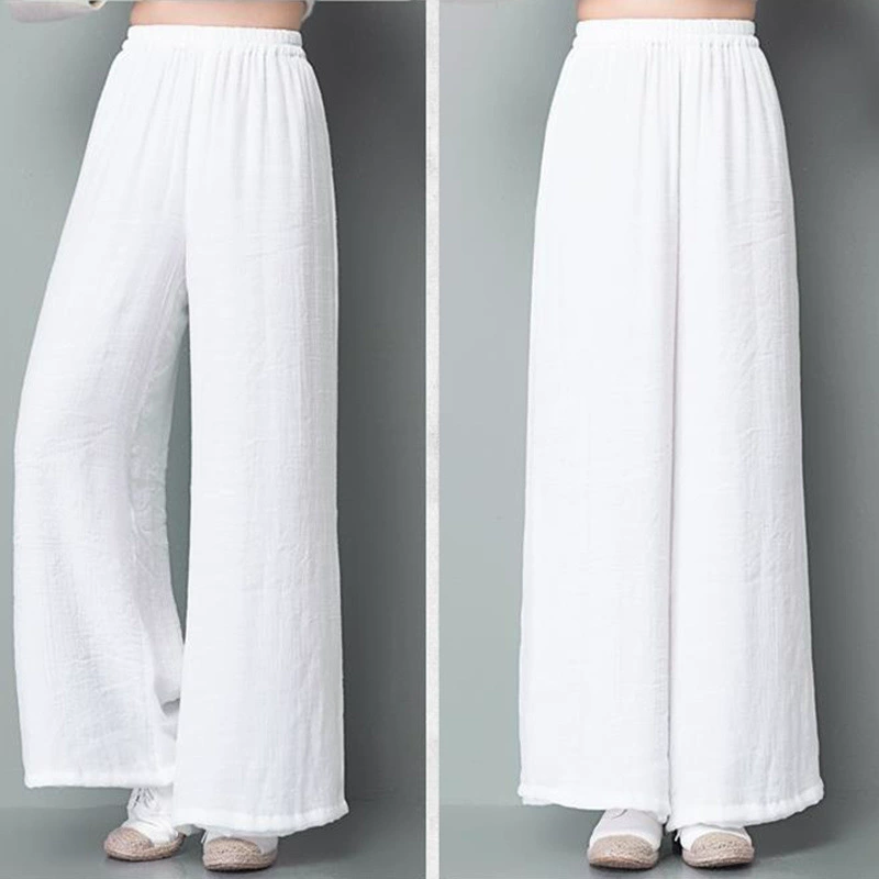 Широкие брюки для женщин, брюки из хлопка и льна, свободные утягивающие брюки с эластичной резинкой на талии в стиле ретро, ​​женская одежда в этническом стиле, брюки для танцев дзен.