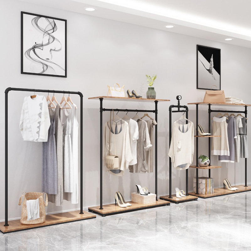 复古服装店展示架落地式女装陈列架中岛实木摆地摊货架挂衣服水管