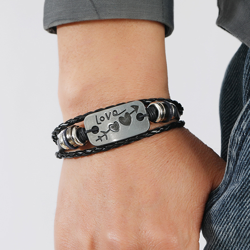 1 Piece Retro Geometric Letter Pu Leather Alloy Iron Couple Bracelets