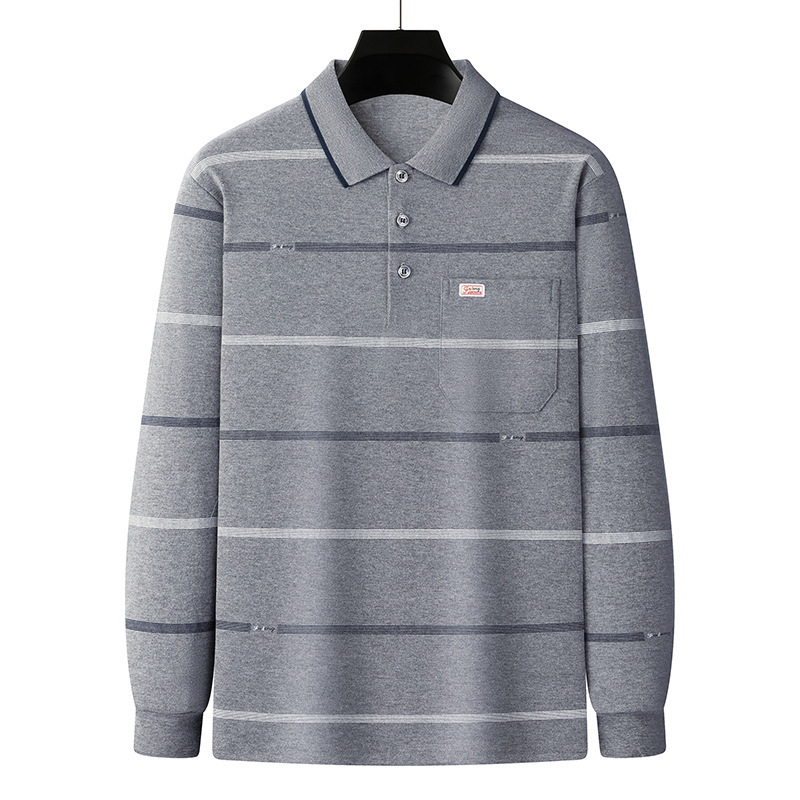 Papá de manga larga camiseta de los hombres de primavera y otoño casual polo camisa superior de algodón de la solapa fábrica de ropa al por mayor