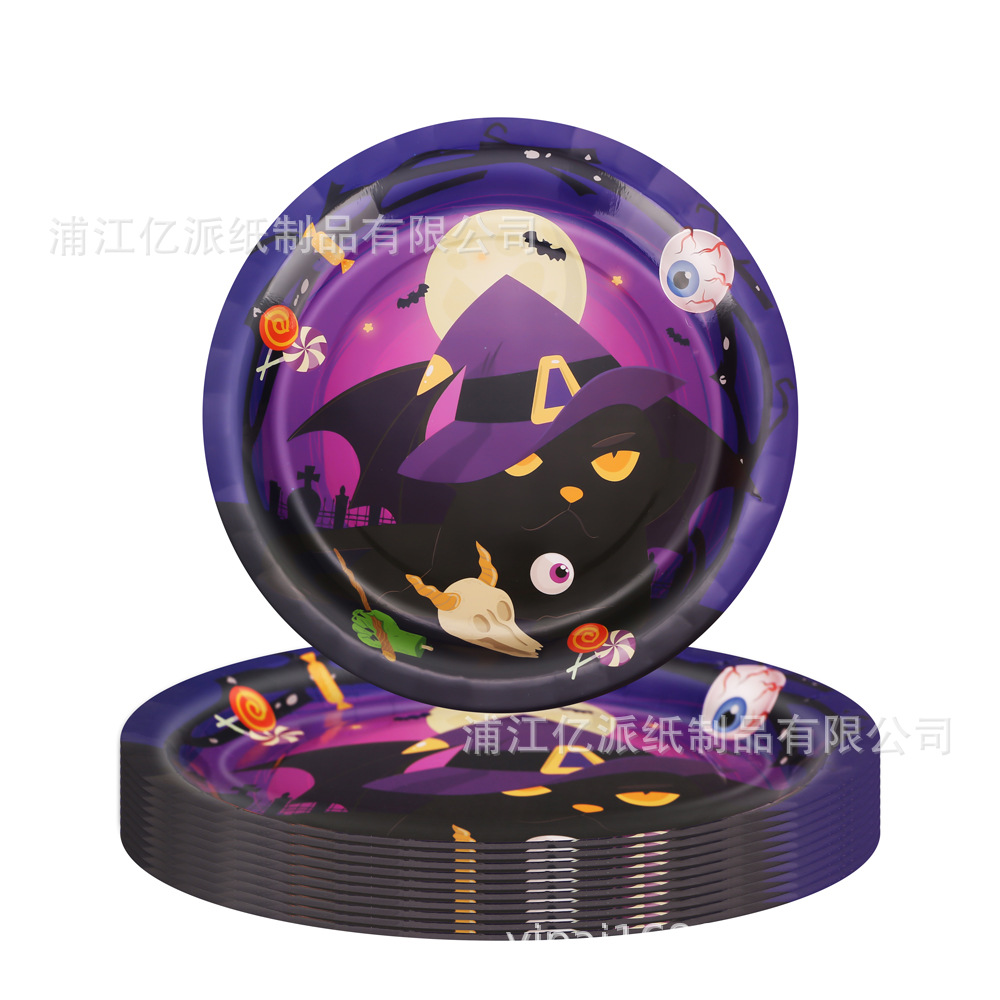 Halloween Gato fiesta mantel de mes gato negro temática calabaza murciélagos púrpura horror infantil desechable pe fábrica de mantel de mes