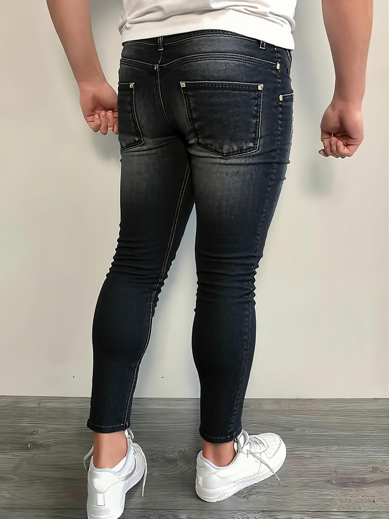 Jeans slim fit uomo strappati elastici pantaloni in denim_voghion.com