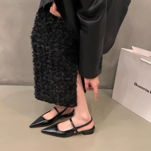 French flat black toe sandals fairy shoes new spring and summer pointed toe silver Mary Jane single shoes