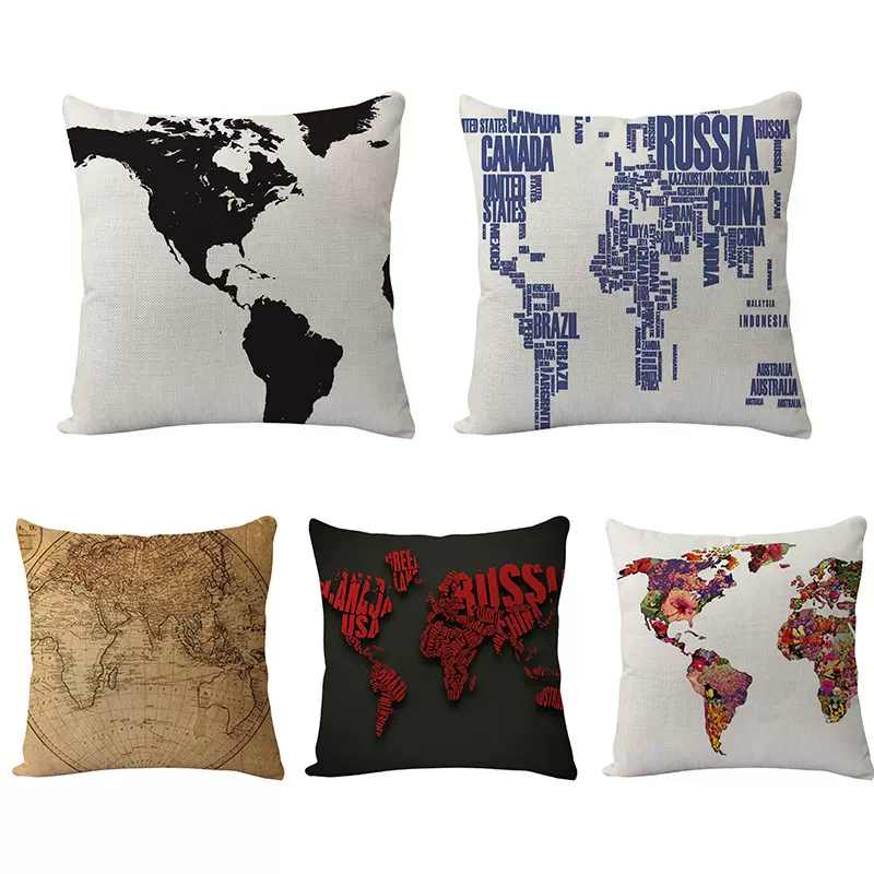 地图亚麻抱枕套外贸热卖爆款亚马逊速卖通靠垫套汽车沙发靠枕