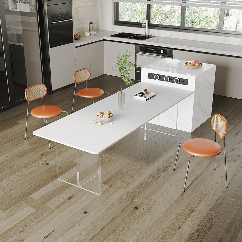 Acrílico roca placa mesa de comedor transparente hogar simple luz italiana blanca Suspensión de lujo delifeng mesa de comedor rectangular y silla