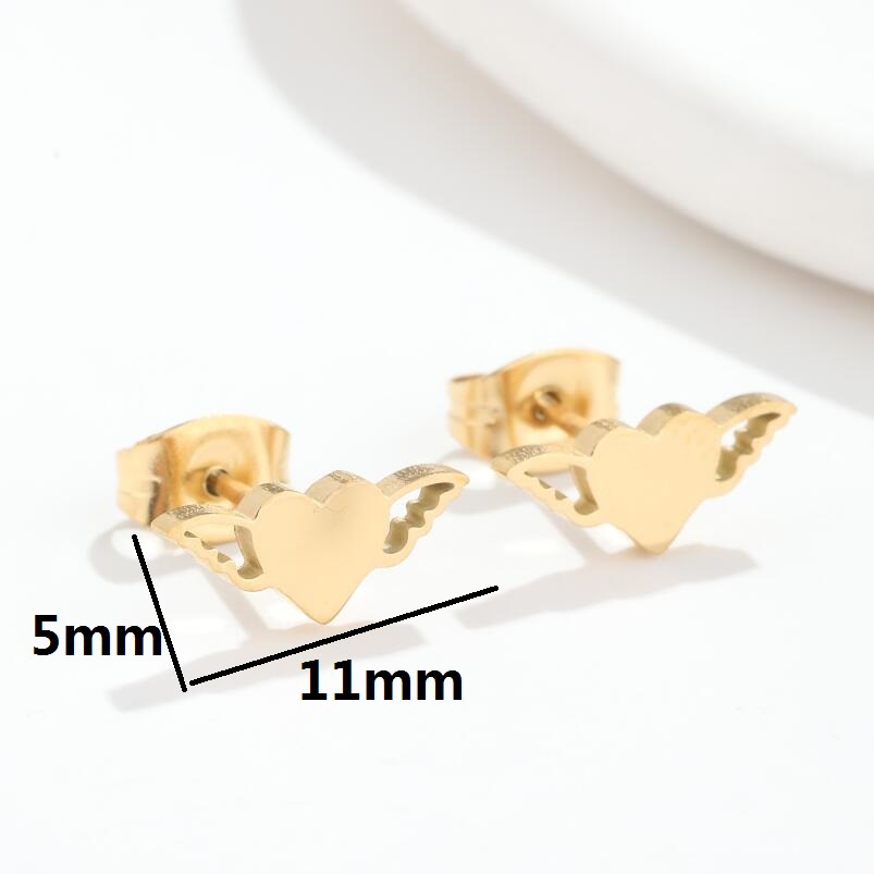 Fashion Heart Shape Wings Stainless Steel Plating Hollow Out Ear Studs 1 Pair