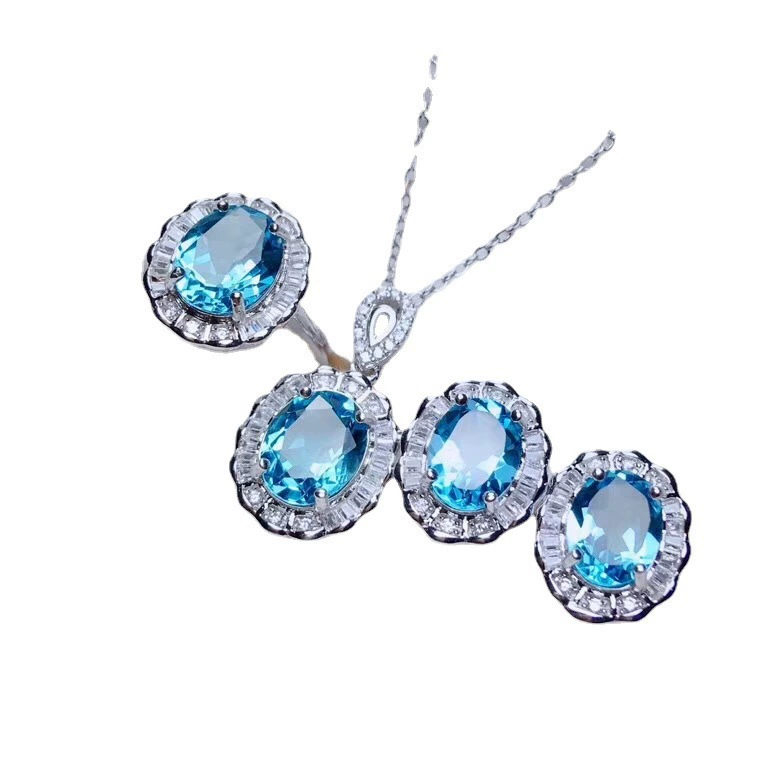 Ювелирный набор — кольцо, серьги и подвеска, морской сине‑ gemstone? камень, многоцветные варианты