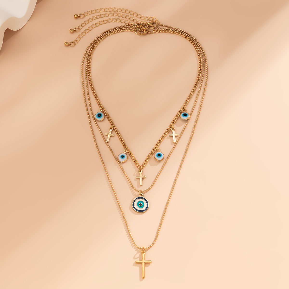 Schmuck Bohemian Blau Dämon Auge Mit Französisch Minimalistischen Kreuz Halskette_voghion.com