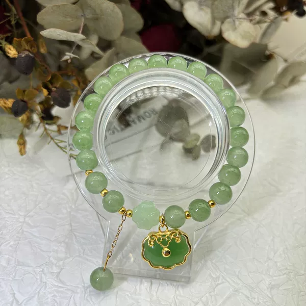 Green Safe Lock East Lin Jade Beaded Bracelet #SZ352