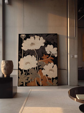 《花叶菩提》新中式玄关餐厅装饰画挂画大幅花卉客厅沙发落地画