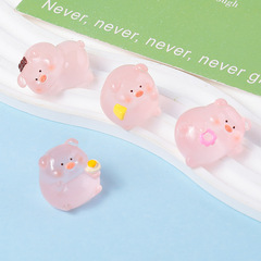 樹脂卡通立體夜光小豬diy飾品配件鑰匙扣掛件汽車微景觀小擺件