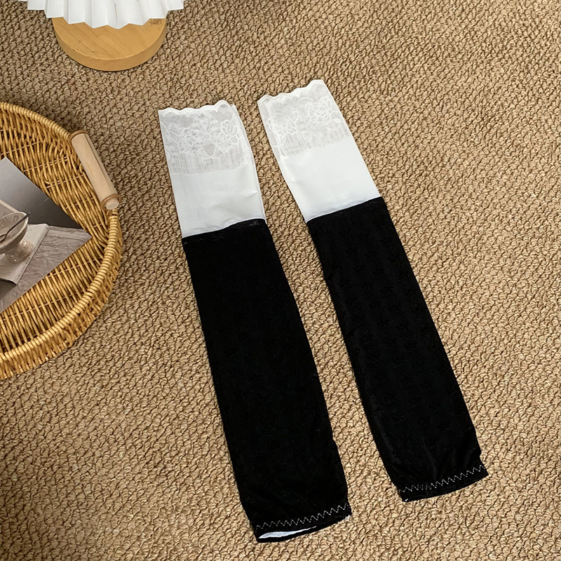 Costuras de encaje, protector solar, mangas de hielo, mangas, mujeres, verano al aire libre, conducción, parasol, mangas sueltas de seda de hielo con sensación de hielo