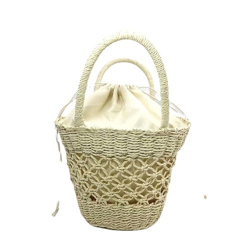 Korean INS grass-woven flower basket style paper rope women's hand-woven shoulder bag, retro grass woven bag with hollow handmade design