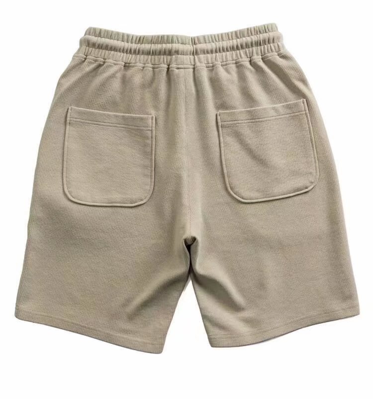 Große Tasche, sommerlicher elastischer Bund, lockere Viertelpatten, strukturierter Kordelzug, atmungsaktive Sport- und Freizeitshorts für_voghion.com