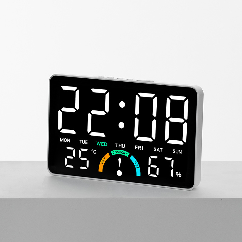 Home Temperature and Humidity Led Digital Clock Simple Large Screen Hanging and Standing Dual-Purpose Clock Multi-Functional Bedside Alarm Clock Gh9007