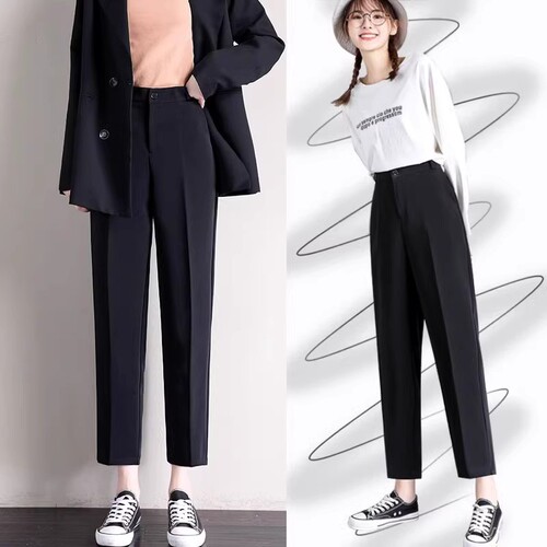 Black suit pants for women, 2026 spring and autumn straight high waist, hanging feeling, slimming, large size, nine-cent casual cigarette tube pants