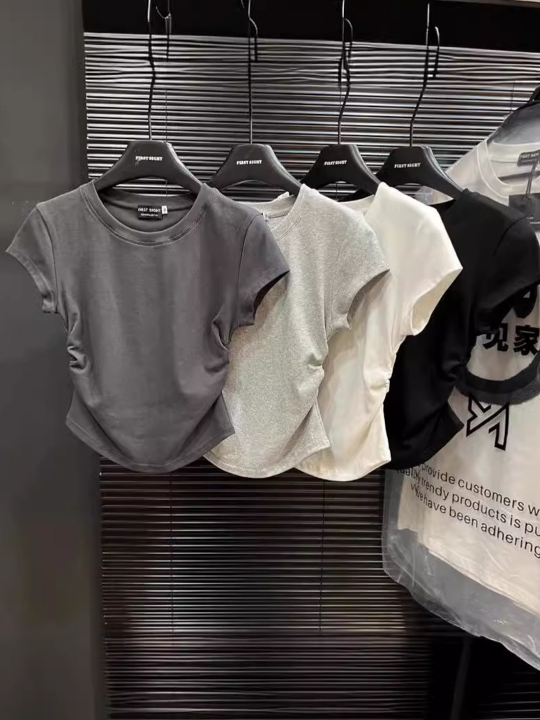 ins ホットガール純粋な欲望ウエスト tシャツ半袖女性の夏の韓国スタイル無地底プルオーバースリム半袖トップ女性のトレンディな