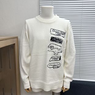 Correct Version of Trendy Brand Cd Home 25 Autumn and Winter Creative Logo Sign Embroidered Round Neck Sweater for Men and Women Cross-Border Export