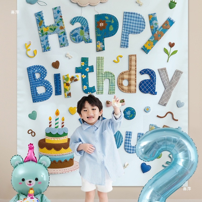 男孩女童2岁生日布置场景装饰派对背景墙画布气球氛围感拍照道具|undefined