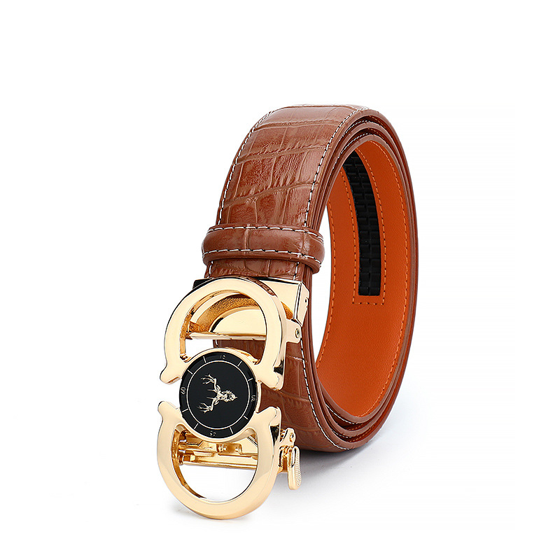 Cinturón de cuero genuino para hombre, informal, de negocios, impreso, popular, resistente a los arañazos y al desgaste, hebilla de cinturón, fabricante transfronterizo, venta directa al por mayor