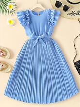 A 82696 Elegant Stand Collar Long Sleeve Pleated Dress ����
