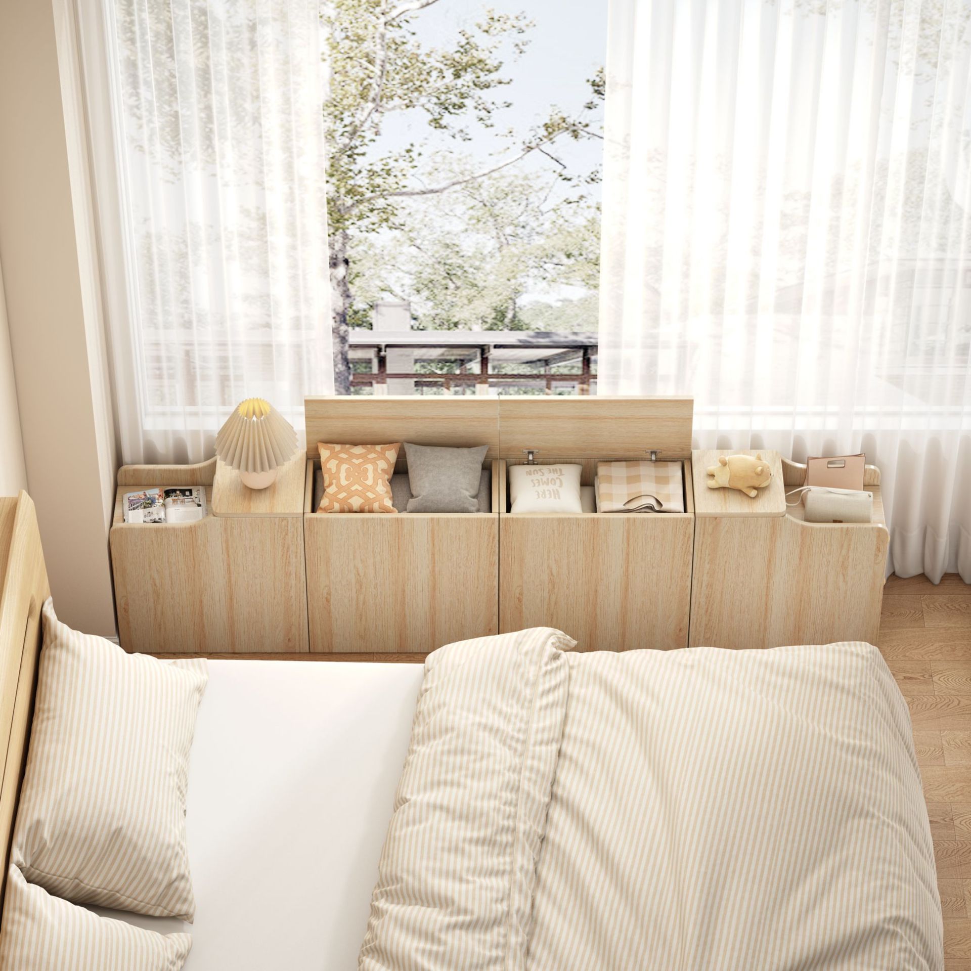 La mesita de noche reemplaza el artefacto, el dormitorio es extremadamente estrecho, el gabinete lateral de la cama es un nuevo tipo de gabinete de almacenamiento al final de la cama multifuncional creativa