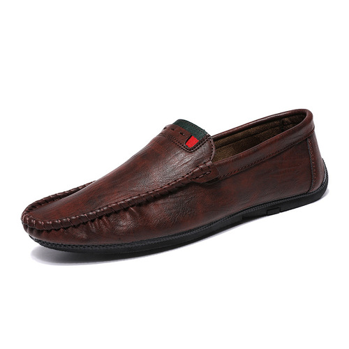 Men's casual leather shoes round toe summer comfortable and breathable beanie shoes men's set of foot driving loafers drop shipping