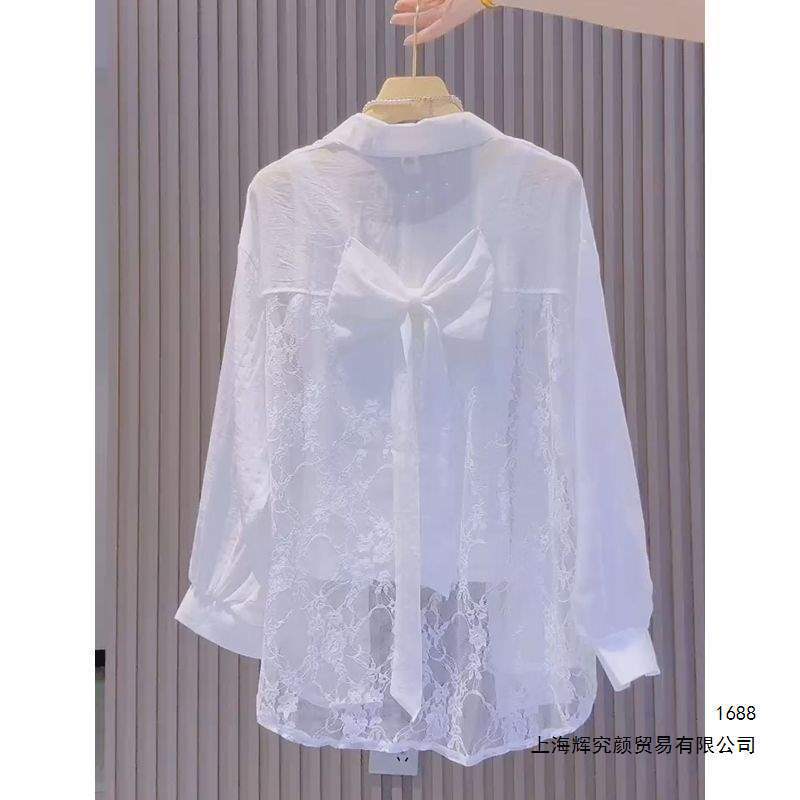 Super fairy-like sun protection shirt, new summer top with back bow and lace hollow design, fashionable women's outerwear shirt