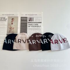 美式提花字母帽男士女士卷边针织帽大版成人毛线帽