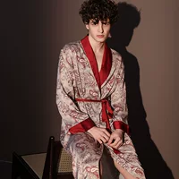 Высококачественный атласный летний мужской халат Ice Silk Тонкий шелковый пижама с длинными рукавами костюм четыре сезона халат халат