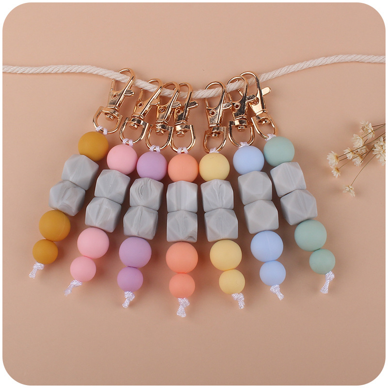 Nuevo DIY creativo llavero de oro colgante mármol octogonal cuentas de silicona llavero colgante bolsa colgante