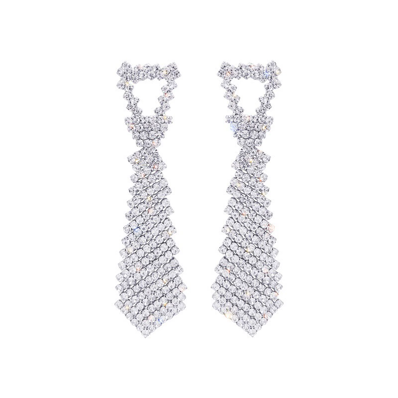 Tie, fashionable earrings, silver 925 sample, European style, diamond encrusted