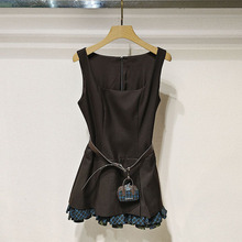 1件起批2025冬女装 XRJ7L03C方领腰带包包收腰无袖连衣裙S250823