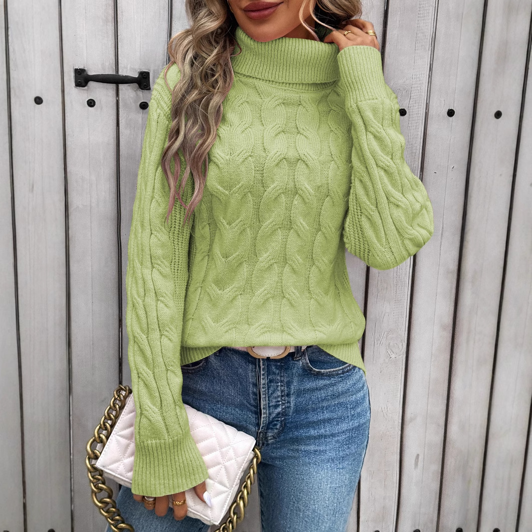 Suéter de punto trenzado de color sólido para mujer, estilo europeo y americano, otoño/invierno, cuello alto, manga larga, grueso, hecho a medida.
