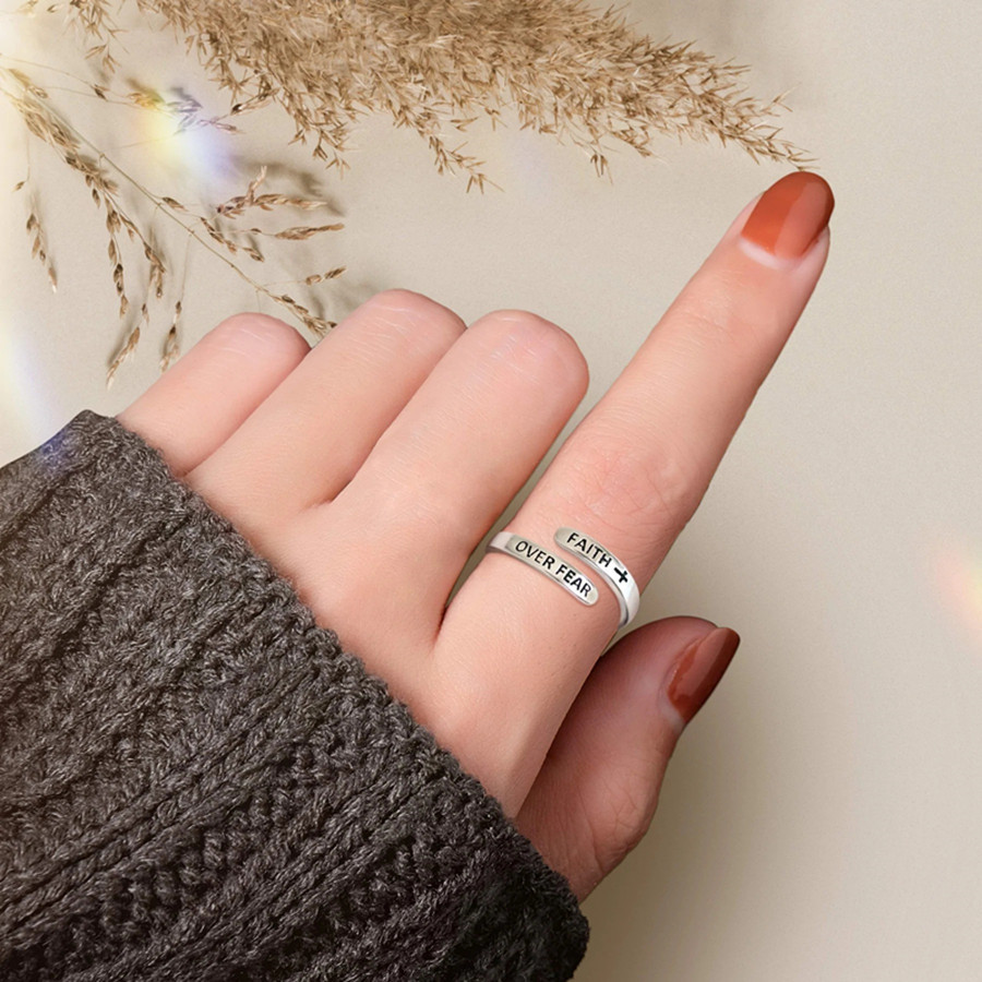 Hot Selling Bible Gift To Overcome Fear Stainless Steel Minimalist Ring Gems Meaningful Holiday_voghion.com