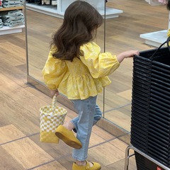 Children's clothing 2024 spring collection Korean style, girl's floral bubble sleeve doll shirt, baby trendy little vanilla wind yellow shirt