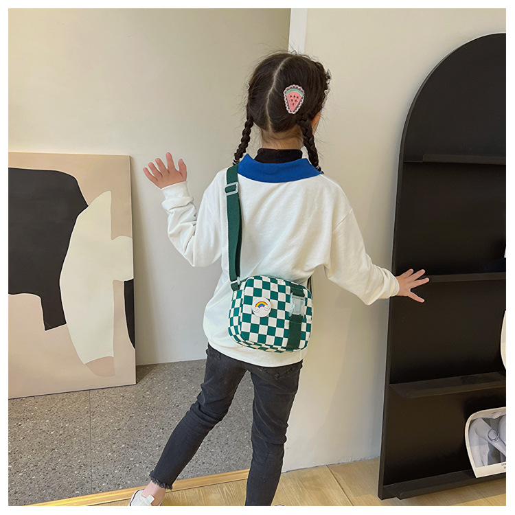 127g Weight Polyester Lining Material Zipper Closure Type Sling Strap Strap Type Shoulder Bag, Crossbody Bag Bags Type Casual Occasion Nylon Material Plaid Pattern All Seasons Season Kid'S, Women's Gender Cute Style Square Shape Kid'S Women's Nylon Plaid Cute Square Zipper Shoulder Bag Crossbody Bag 13