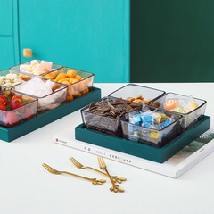 Glass fruit snack plate for home use, New Year divided snack dry fruit nuts candy box, restaurant sauce braised meat dish
