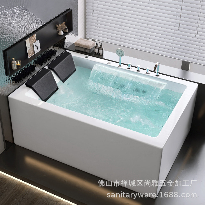 Smart Double-Person Bathtub with Multi-Person Surfing Massage, Constant Temperature Heating, Bubble Bath, Colorful Ambient Lighting, Large Square Bathtub