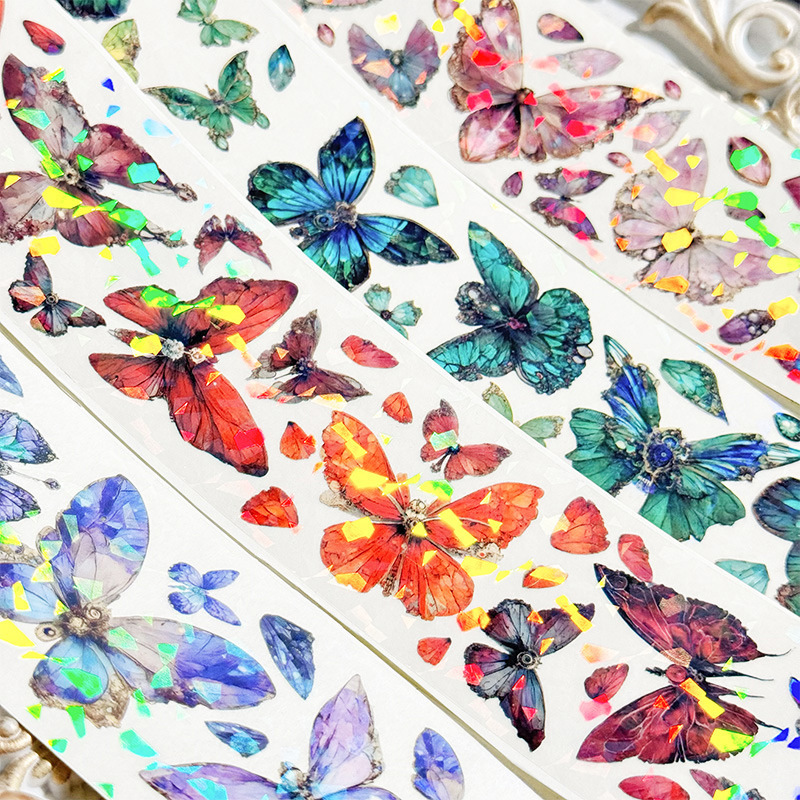 Butterfly Dance conchas láser de mano cinta adhesiva pet paisaje pegatinas roll retro mano mano DIY tarjetas de decoración pegatinas