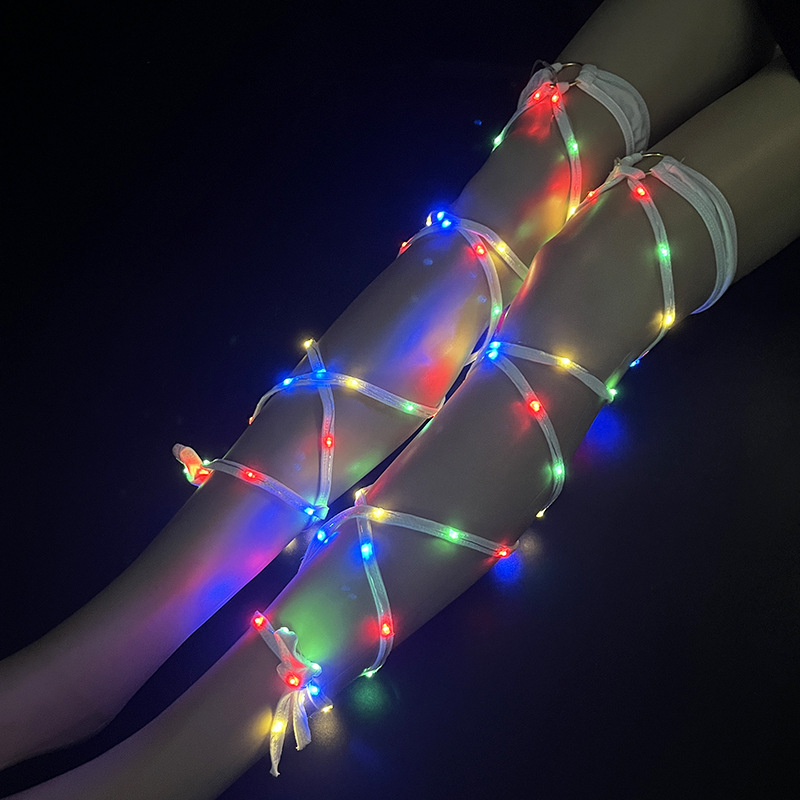 Sílaba eléctrica LED luminoso muslo correa DJ trajes de espectáculo nocturno sexo interesante LED hueco correa cruzada