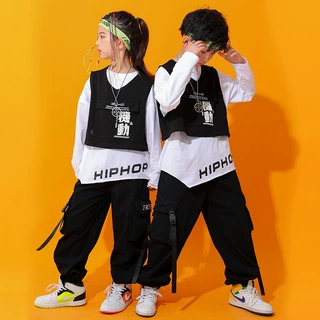 儿童街舞服春秋男童嘻哈演出潮装女童爵士舞走秀表演服马甲三件套