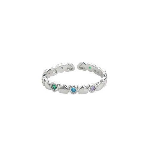 Retro Light Luxury Colorful Heart-Shaped Diamond Open Ring for Women, Instagram-Inspired Unique Design, High-End Sense of Color Diamond Love Ring