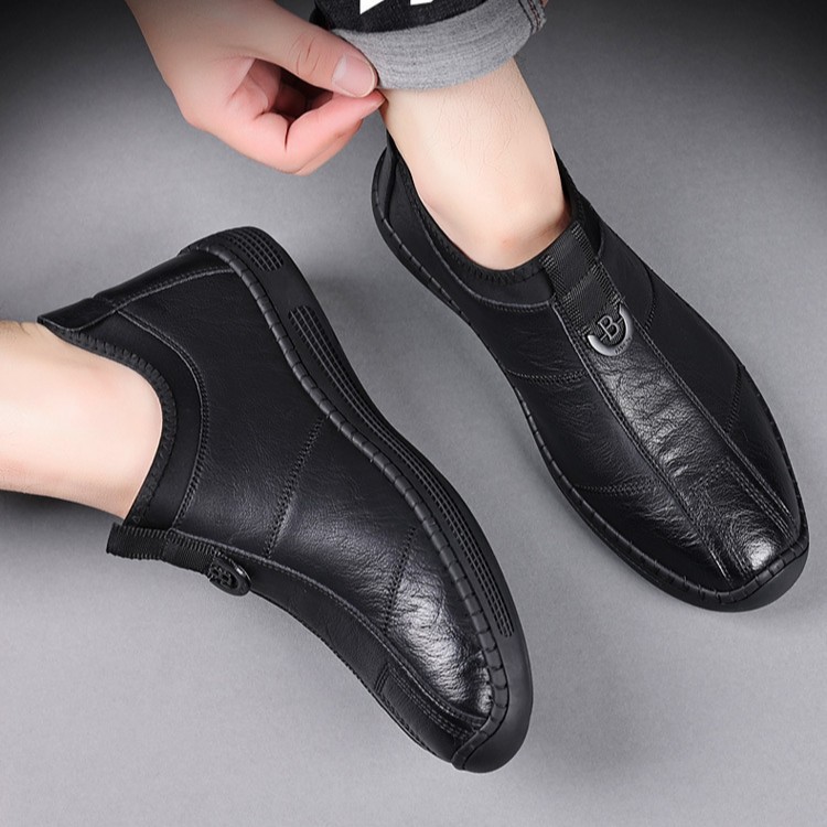 Winter Fleece-Lined High-Top Cotton Soft Sole Breathable Versatile Fashionable Simple Casual Men's Leather Shoes_voghion.com