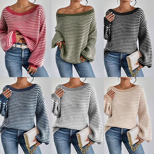 Autumn/Winter New Arrival One-Shoulder Striped Sleeveless Knit Top, Oversized Cuff Relaxed Fashion Western Style Versatile Hooded Sweater