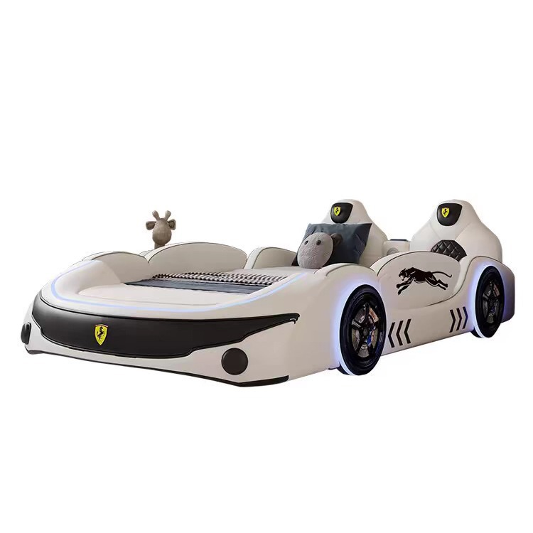 Cama infantil para niños cama de dibujos animados cama de madera maciza doble cama de carreras de metros cama individual creativa para niños cama multifuncional
