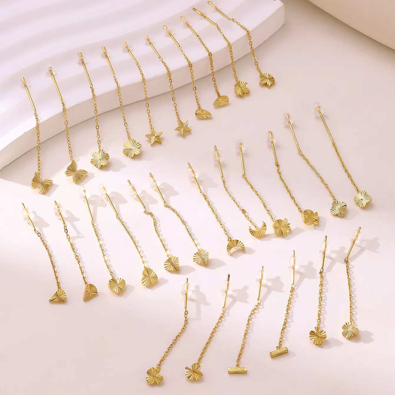 长款流苏四叶草爱心蝴蝶钛钢批花耳线新款欧美时尚不掉色耳环批发